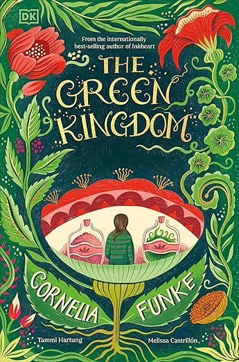 Image for "The Green Kingdom" - illustration of flowers, a girl in the center of a flower