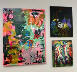 Community Art Auction - 3 canvases representing artists at the auction