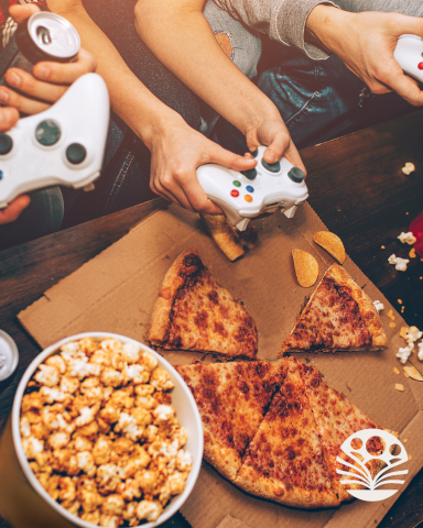 video games and pizza