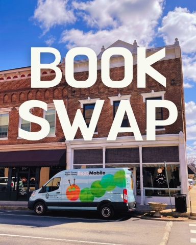 Book Swap in front of Harden Coffee with the Bookmobile