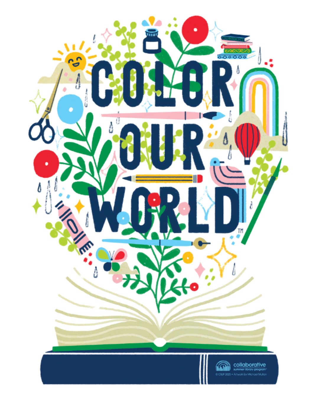 Color Our World - illustration with nature coming out of a book