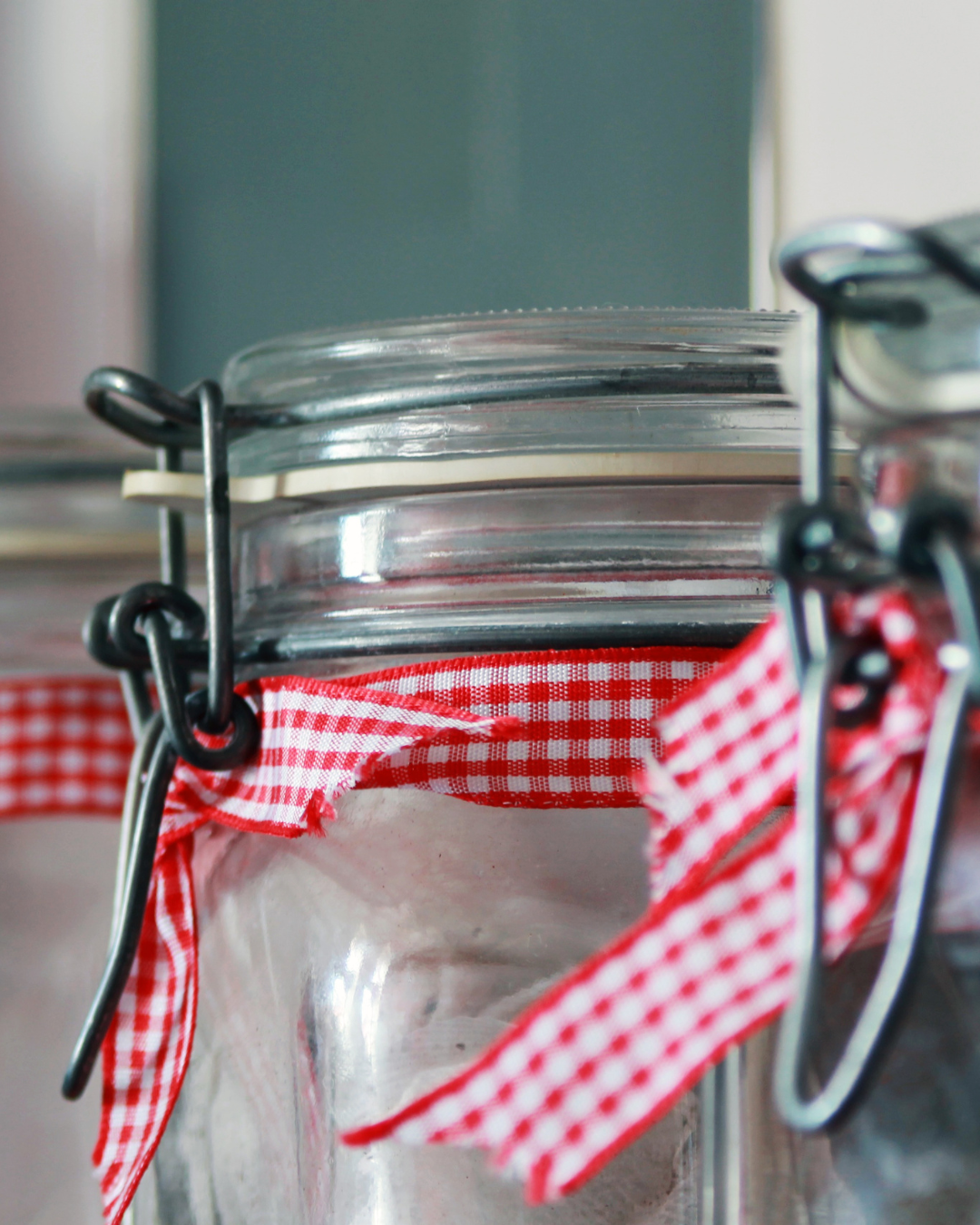 jars with a gingham ribbon