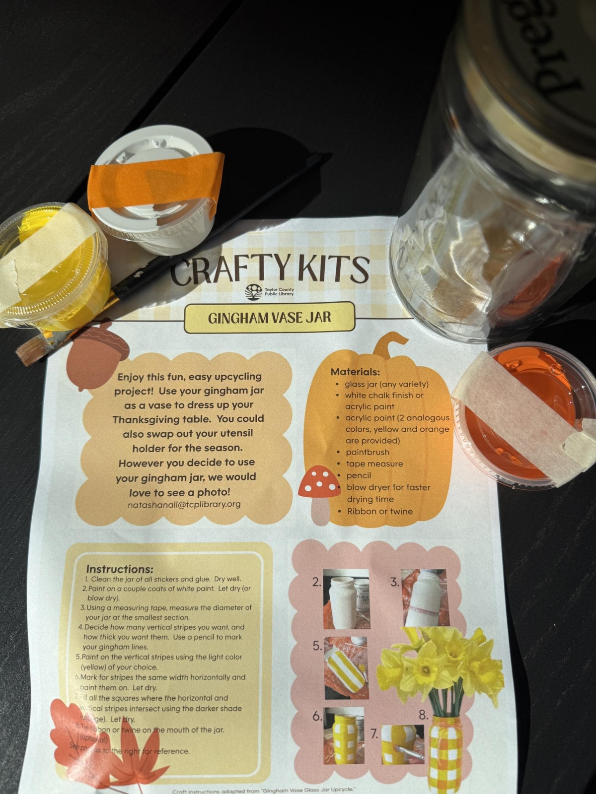 november jar craft with paints, paint brush, and a jar